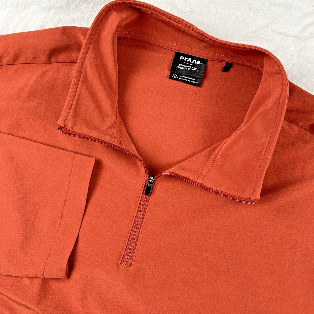 prAna Railay Zip Pullover Top Women XL Rust Mock Neck Relaxed Kangaroo Pocket